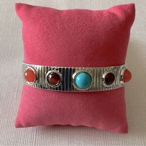 Turquoise Colored Silver Tone Cuff Bracelet